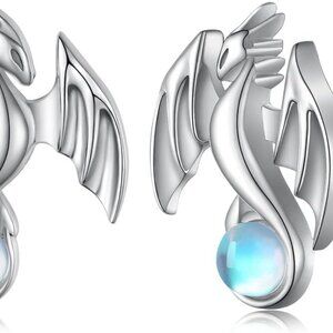 Sterling Silver Moonstone Dragon Earrings Stud Jewelry Gift for Women Girls